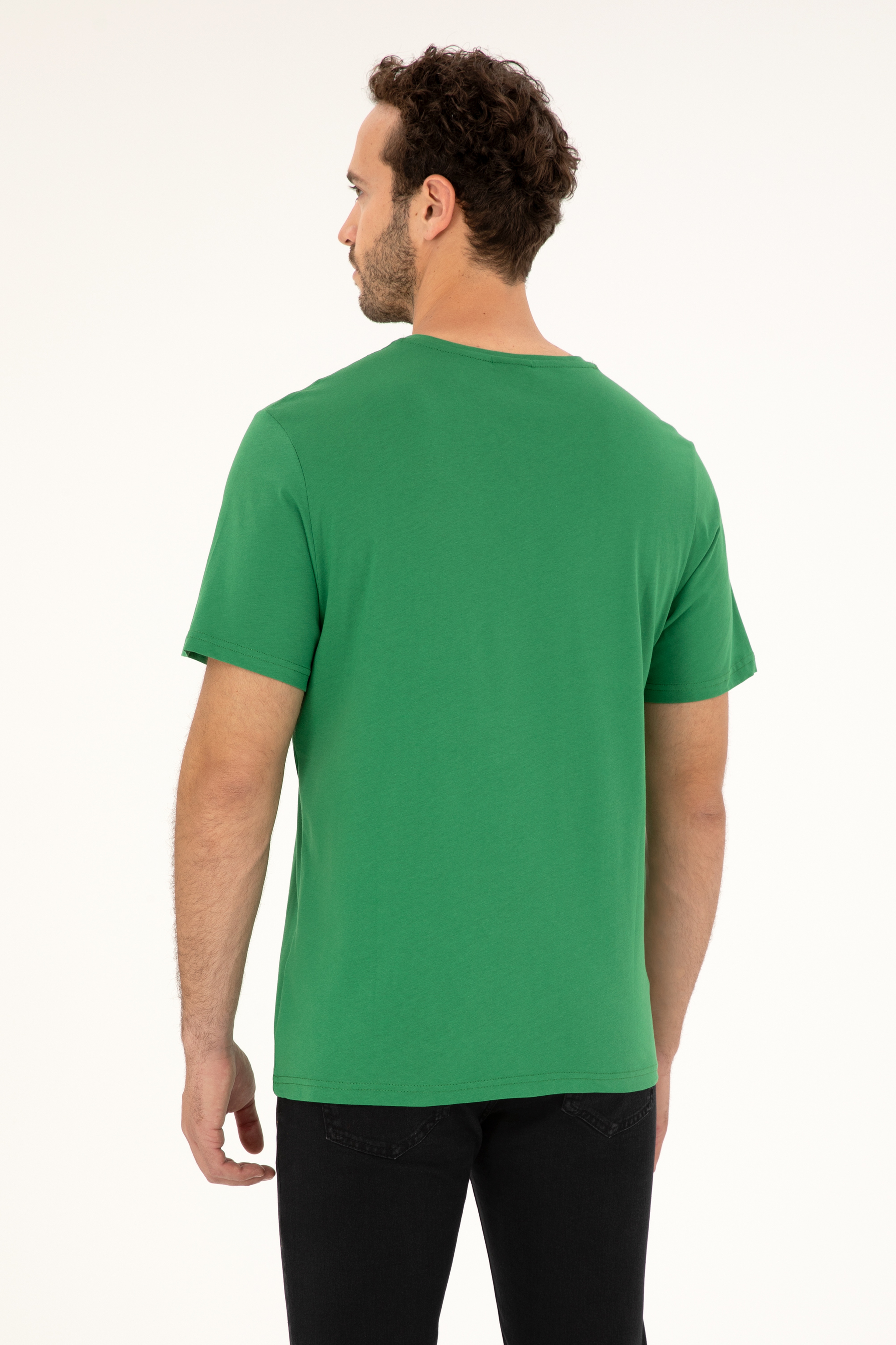 Erkek Yeşil Basic Tişört - Image 5