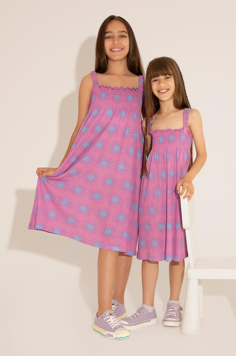 Kız Çocuk Menekşe Kolsuz Örme Elbise