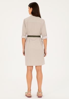 Kadın Haki Çizgili Mini Boy Dokuma Elbise - 50289222011