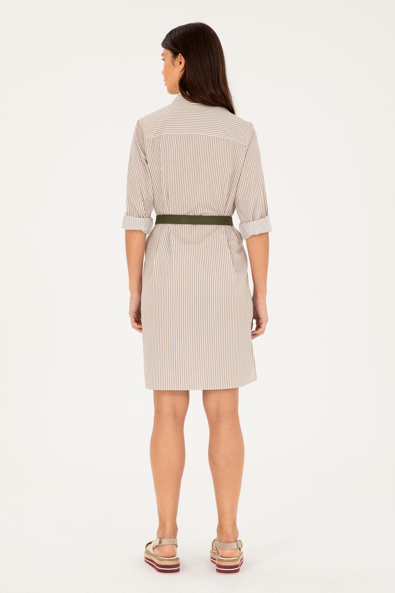 Kadın Haki Çizgili Mini Boy Dokuma Elbise - 50289222011
