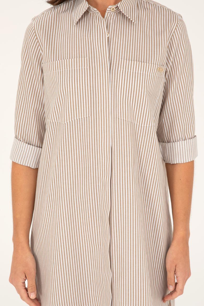 Kadın Haki Çizgili Mini Boy Dokuma Elbise - 50289222011