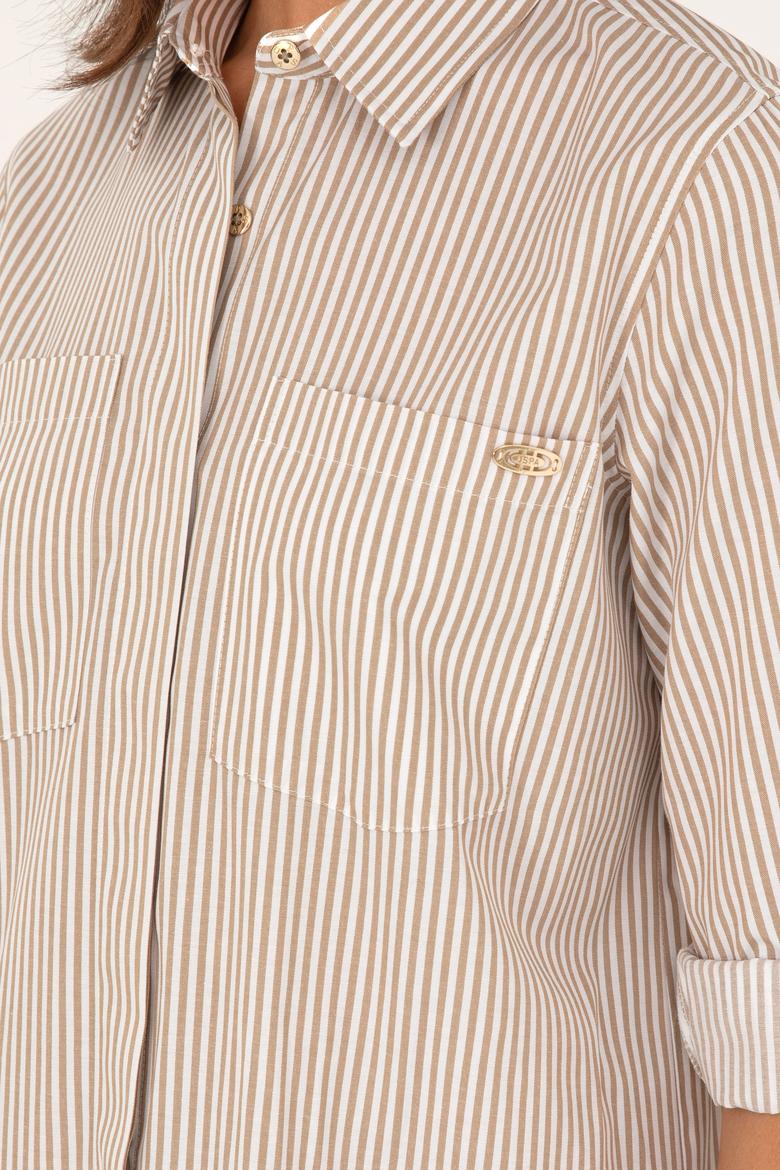 Kadın Haki Çizgili Mini Boy Dokuma Elbise - 50289222011