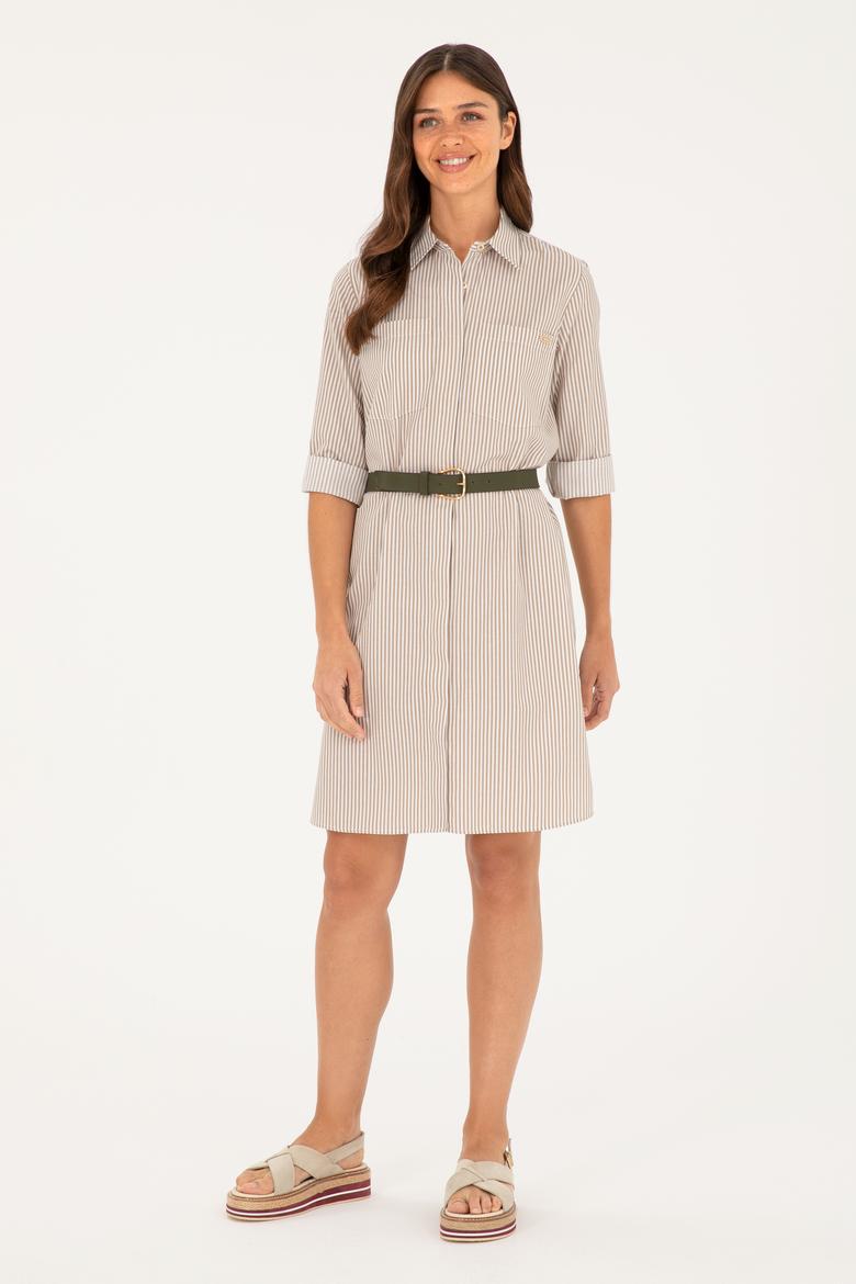 Kadın Haki Çizgili Mini Boy Dokuma Elbise
