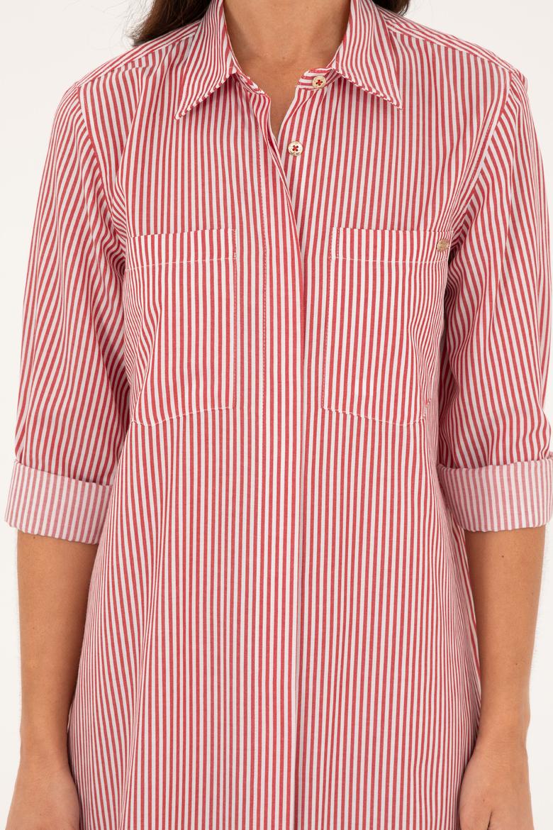 Kadın Kırmızı Çizgili Dokuma Elbise - 50289222002