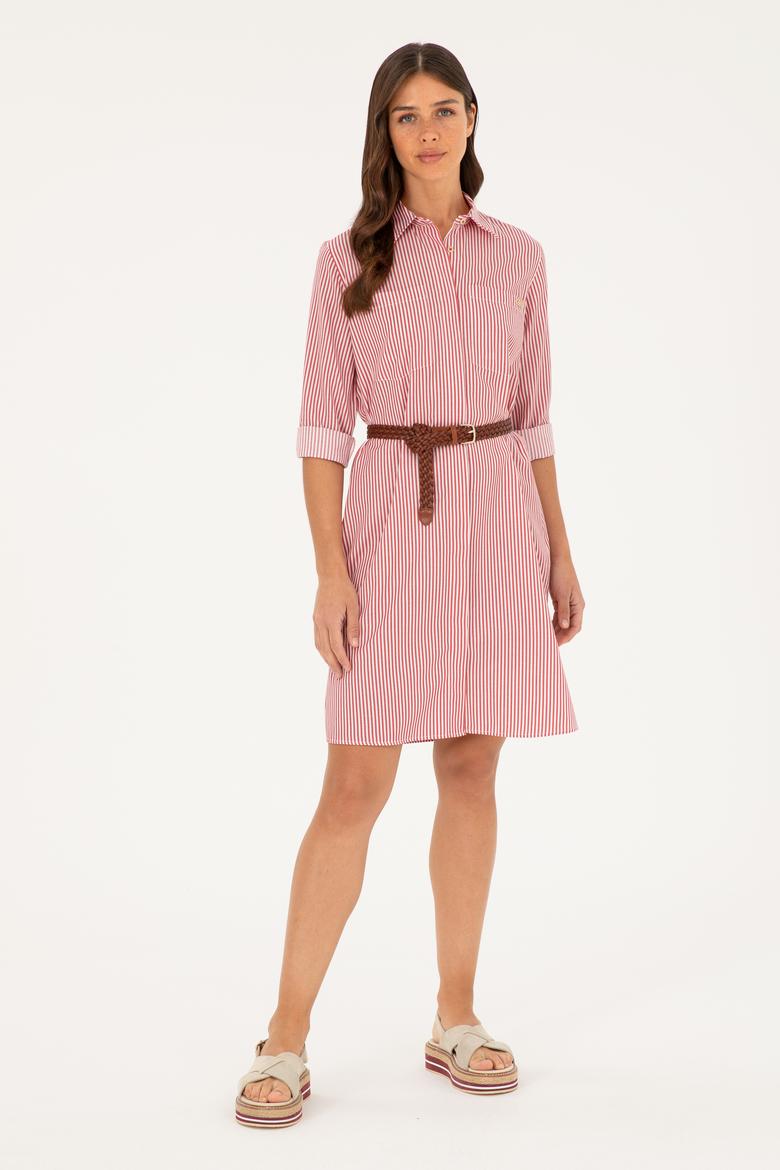 Kadın Kırmızı Çizgili Dokuma Elbise
