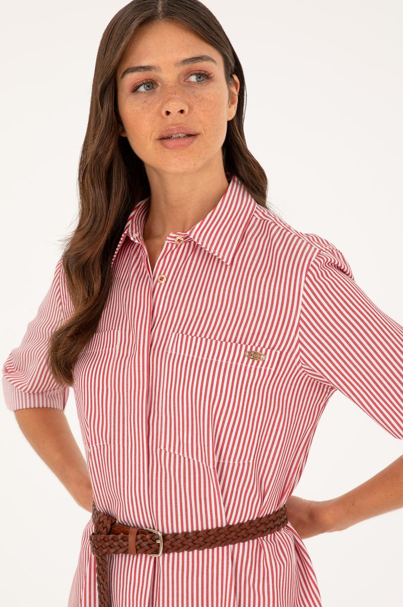 Kadın Kırmızı Çizgili Dokuma Elbise