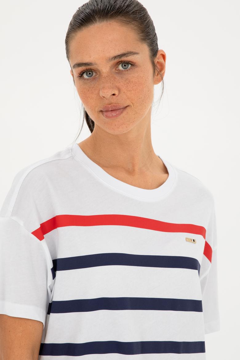 Kadın Beyaz Bisiklet Yaka Tişört - 50286110006