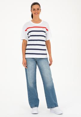 Kadın Beyaz Bisiklet Yaka Tişört - 50286110006