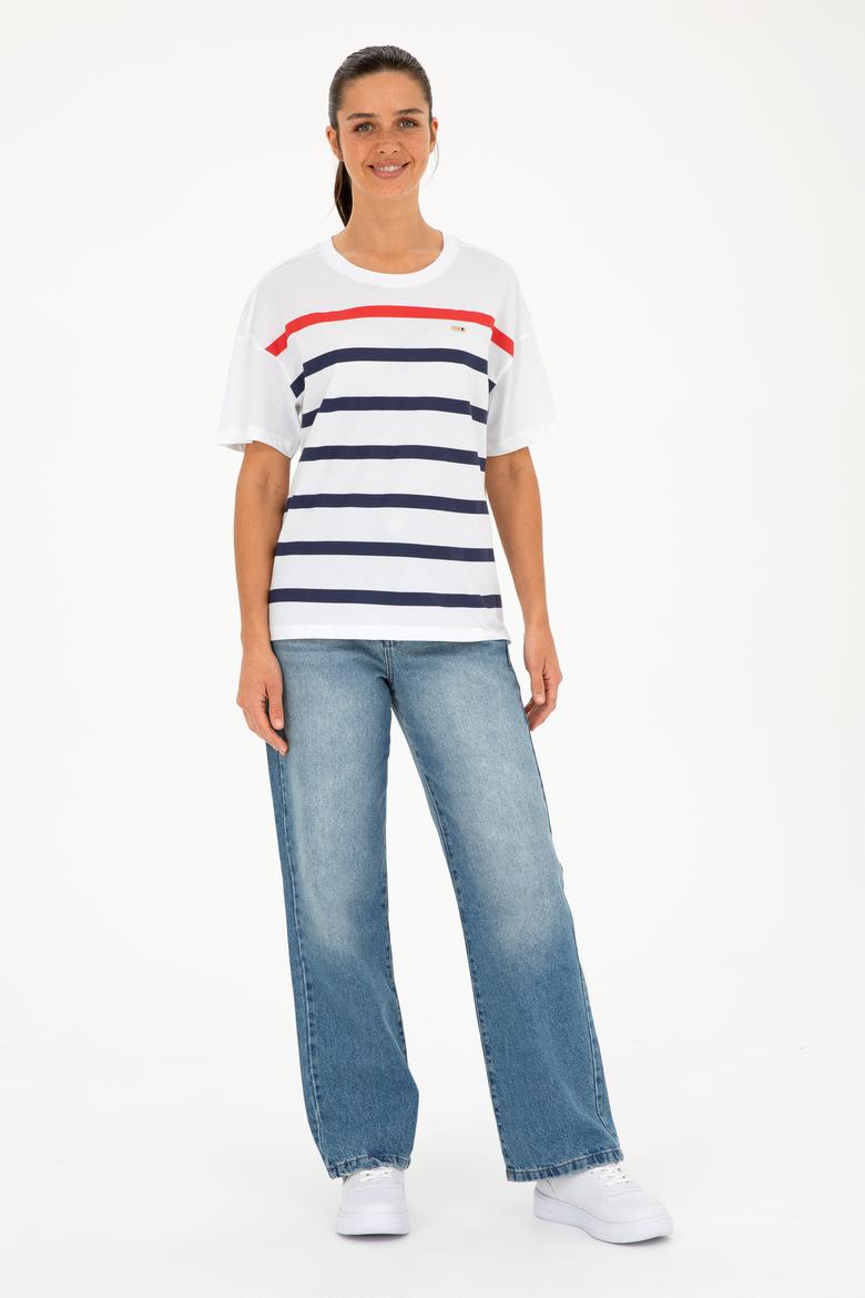 Kadın Beyaz Bisiklet Yaka Tişört - 50286110006