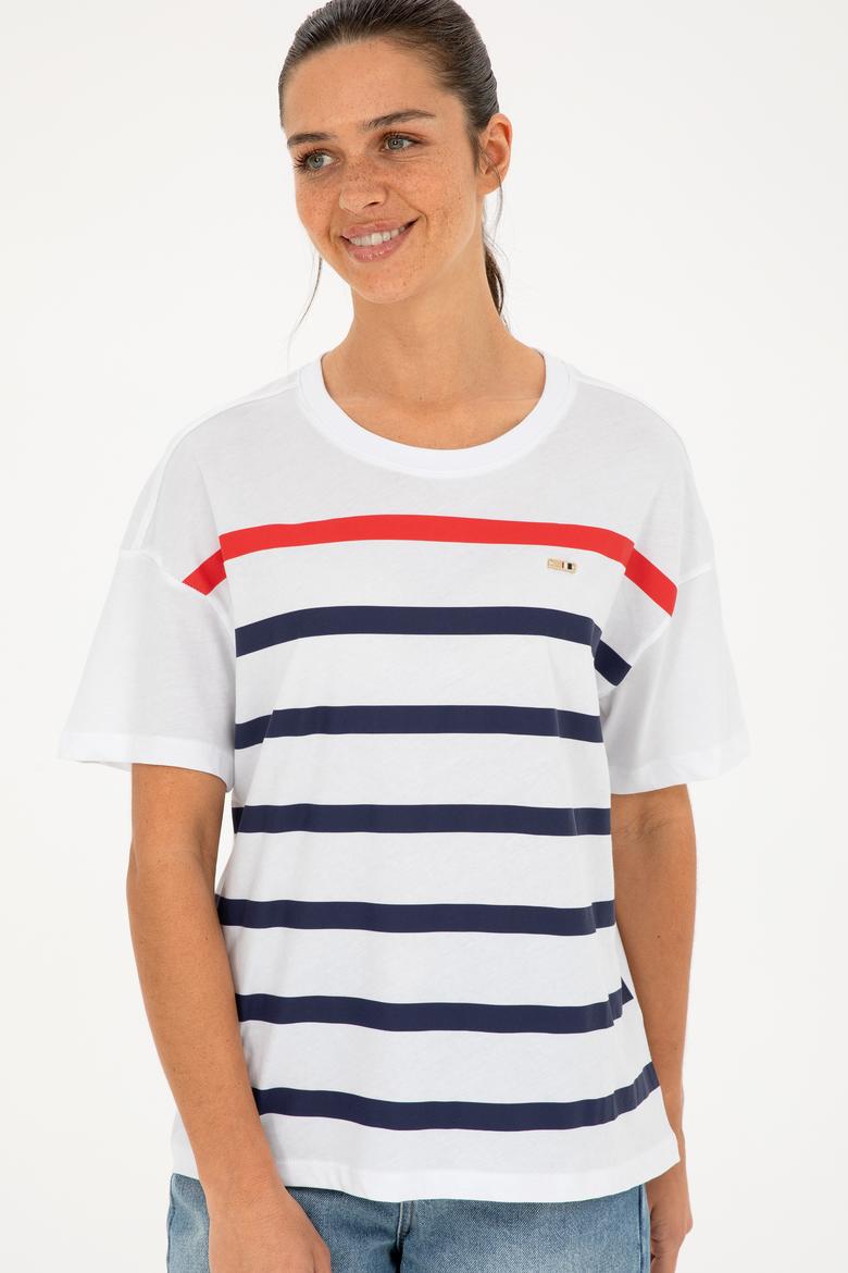 Kadın Beyaz Bisiklet Yaka Tişört - 50286110006