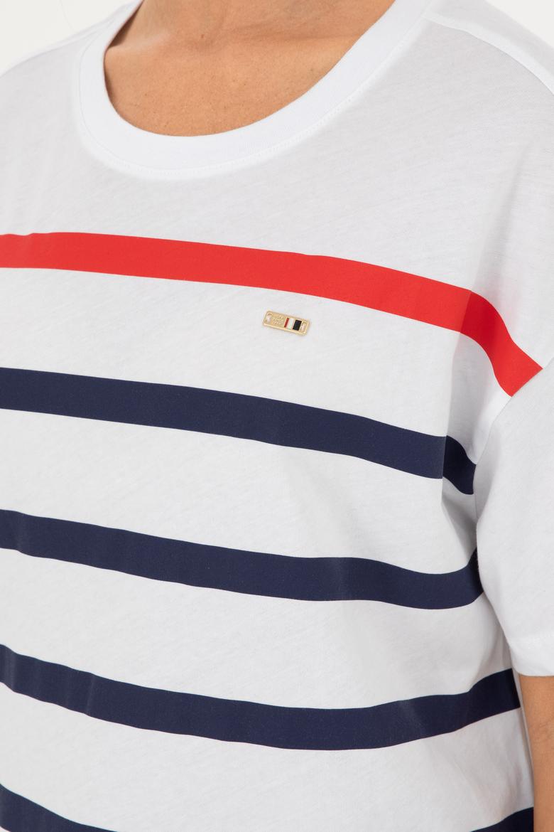 Kadın Beyaz Bisiklet Yaka Tişört - 50286110006