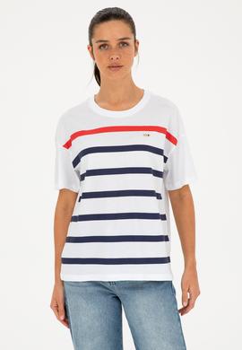 Kadın Beyaz Bisiklet Yaka Tişört - 50286110006