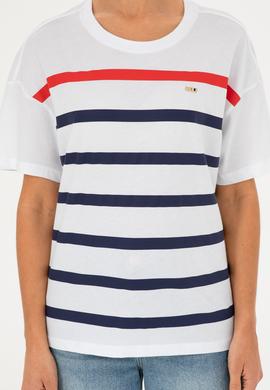 Kadın Beyaz Bisiklet Yaka Tişört - 50286110006