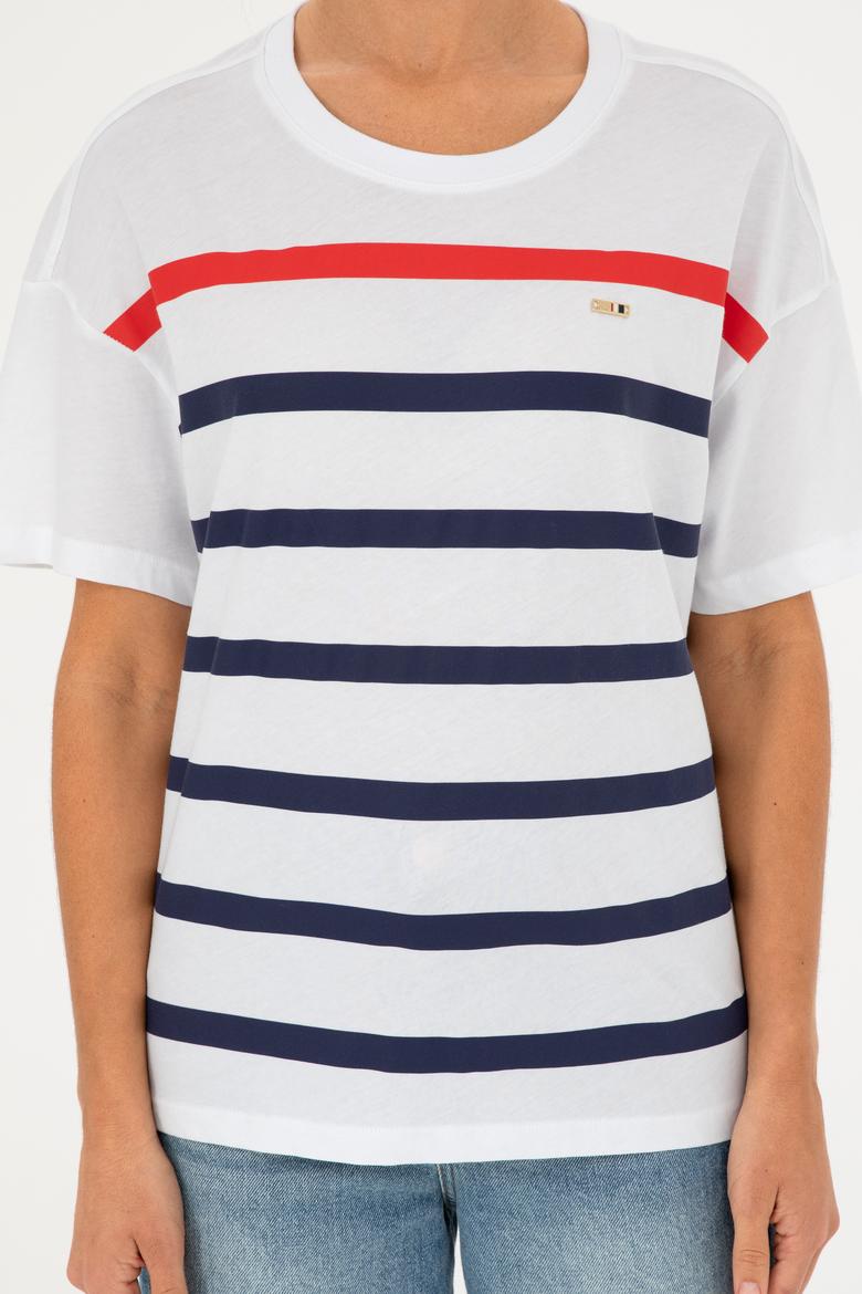 Kadın Beyaz Bisiklet Yaka Tişört - 50286110006