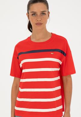 Kadın Kırmızı Bisiklet Yaka Tişört - 50286110014