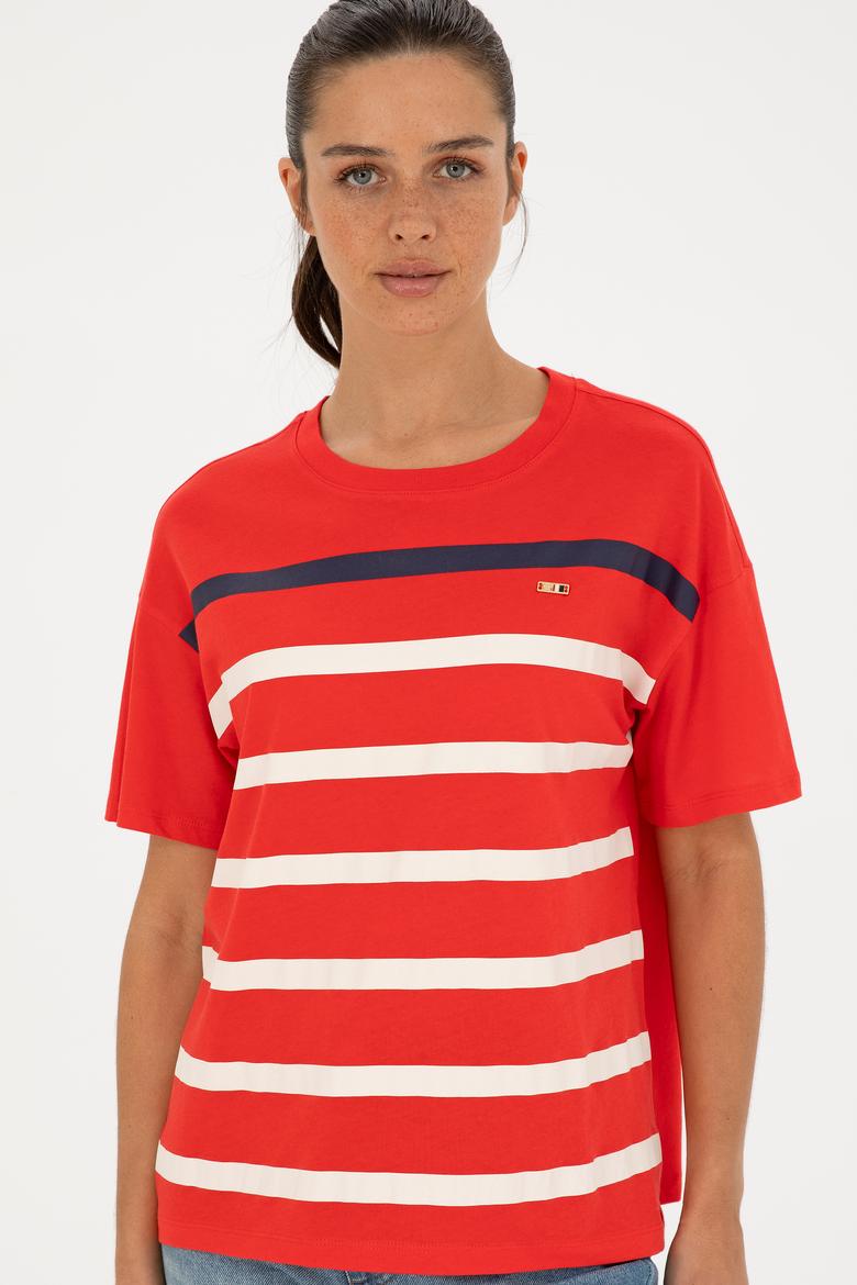 Kadın Kırmızı Bisiklet Yaka Tişört - 50286110014