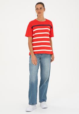 Kadın Kırmızı Bisiklet Yaka Tişört - 50286110014