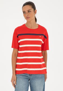 Kadın Kırmızı Bisiklet Yaka Tişört - 50286110014