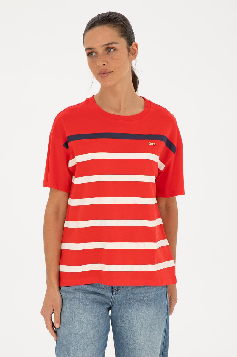 Kadın Kırmızı Bisiklet Yaka Tişört