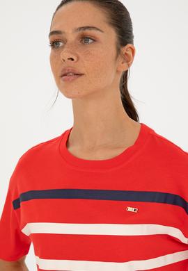 Kadın Kırmızı Bisiklet Yaka Tişört - 50286110014