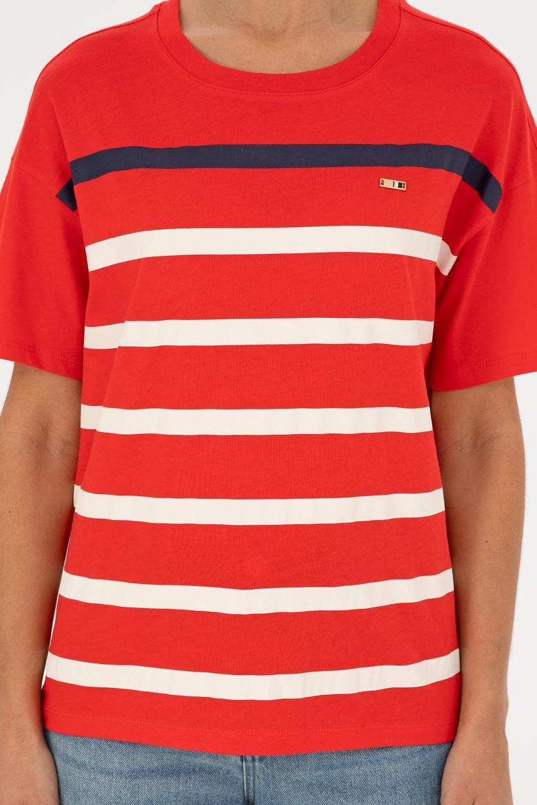 Kadın Kırmızı Bisiklet Yaka Tişört - 50286110014