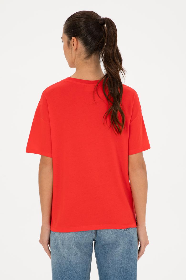 Kadın Kırmızı Bisiklet Yaka Tişört - 50286110014