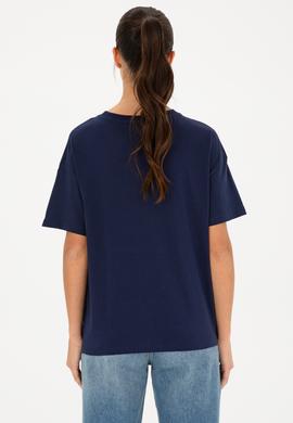 Kadın Lacivert Bisiklet Yaka Tişört - 50286110022