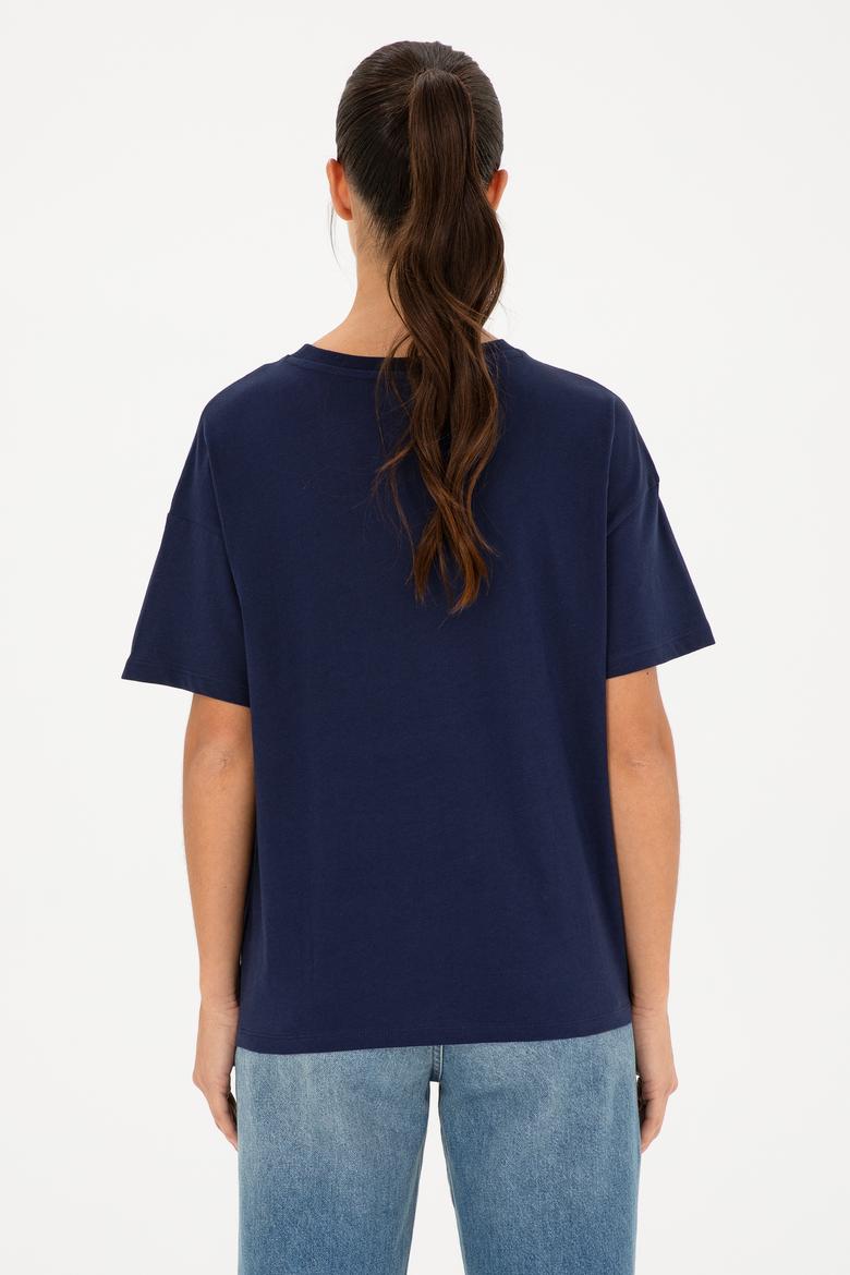 Kadın Lacivert Bisiklet Yaka Tişört - 50286110022