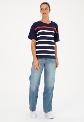 Kadın Lacivert Bisiklet Yaka Tişört - 50286110022