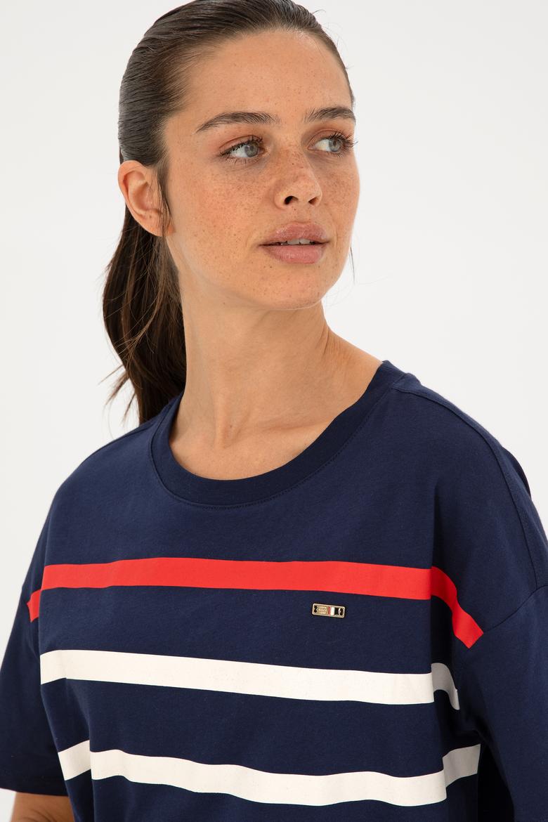 Kadın Lacivert Bisiklet Yaka Tişört - 50286110022