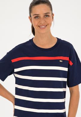 Kadın Lacivert Bisiklet Yaka Tişört - 50286110022