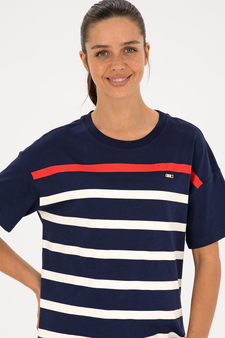 Kadın Lacivert Bisiklet Yaka Tişört - 50286110022