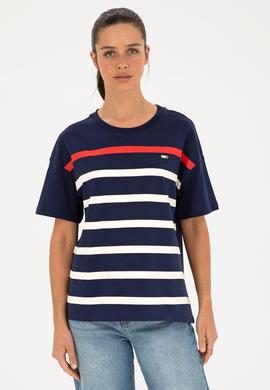 Kadın Lacivert Bisiklet Yaka Tişört - 50286110022