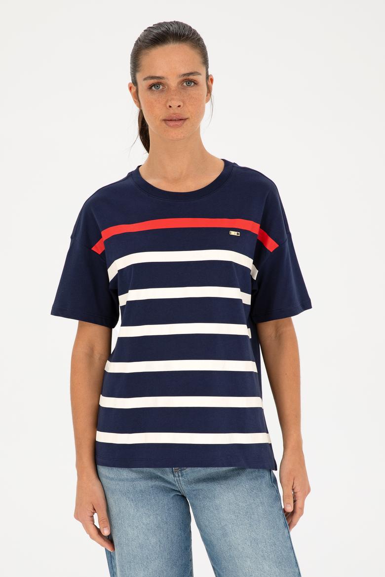 Kadın Lacivert Bisiklet Yaka Tişört