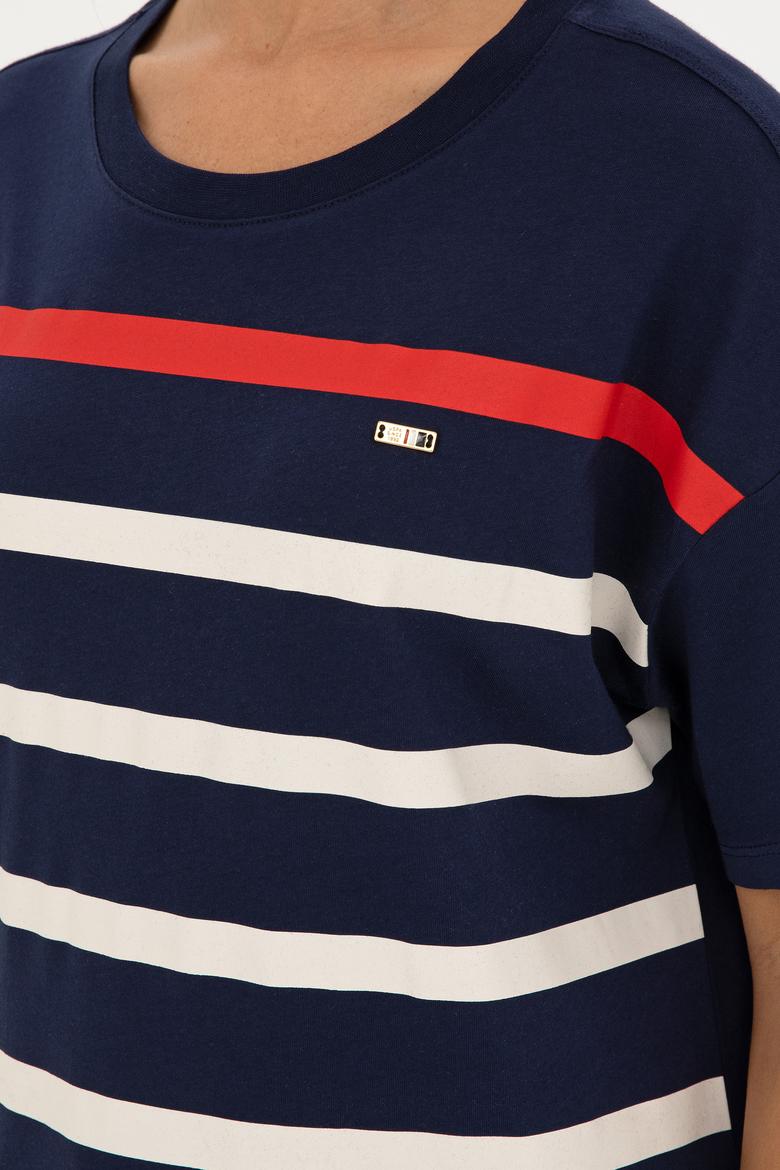 Kadın Lacivert Bisiklet Yaka Tişört - 50286110022