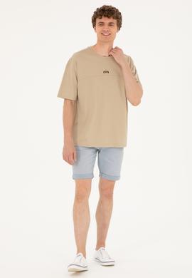 Erkek Comfort Fit Bisiklet Yaka Açık Haki Tişört - 50287083037