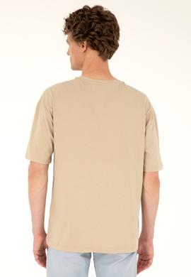 Erkek Comfort Fit Bisiklet Yaka Açık Haki Tişört - 50287083037