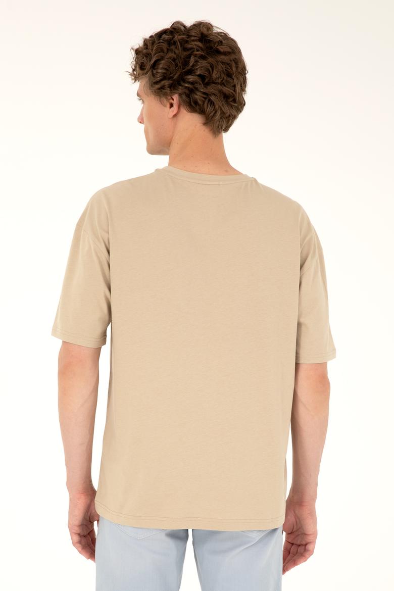 Erkek Comfort Fit Bisiklet Yaka Açık Haki Tişört - 50287083037