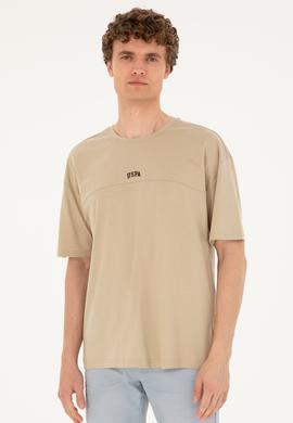 Erkek Comfort Fit Bisiklet Yaka Açık Haki Tişört - 50287083037