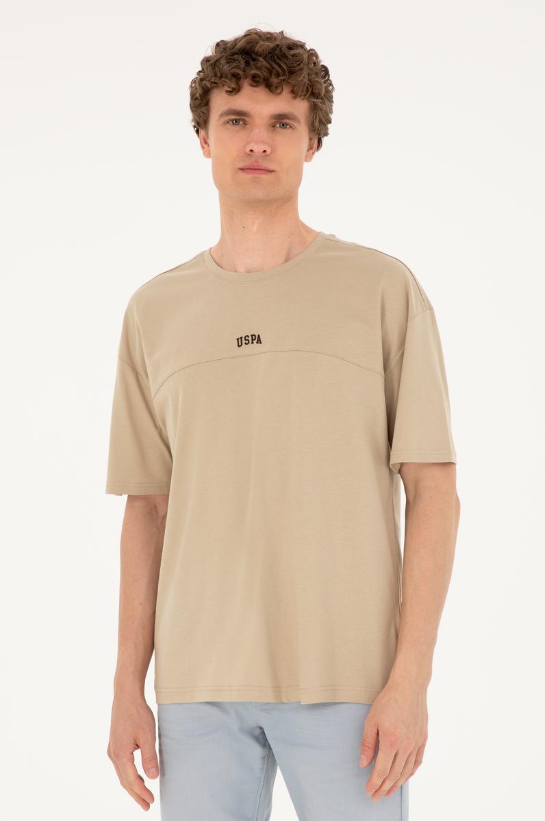 Erkek Comfort Fit Bisiklet Yaka Açık Haki Tişört