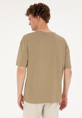 Erkek Comfort Fit Bisiklet Yaka Haki Tişört - 50287083029