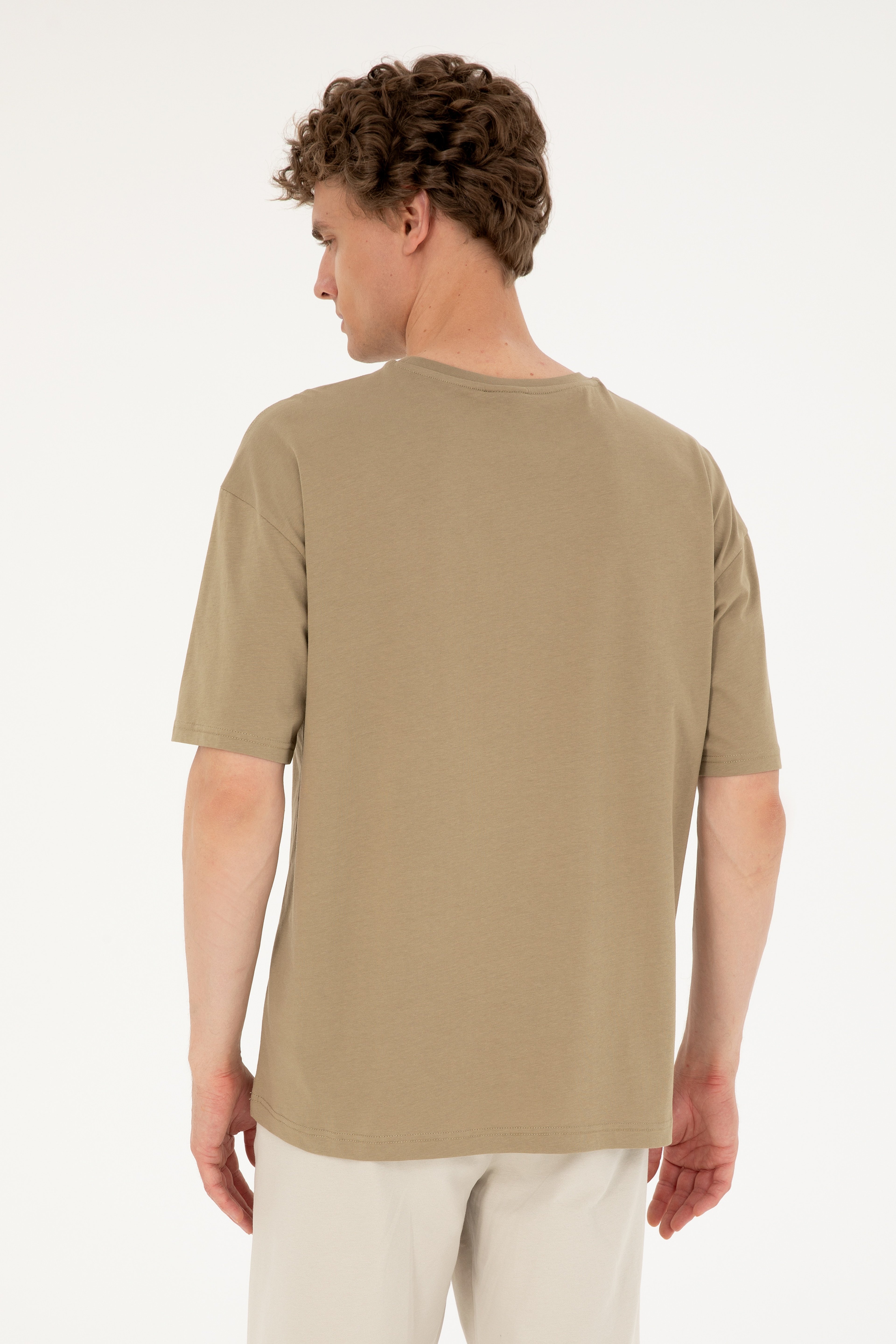 Erkek Comfort Fit Bisiklet Yaka Haki Tişört