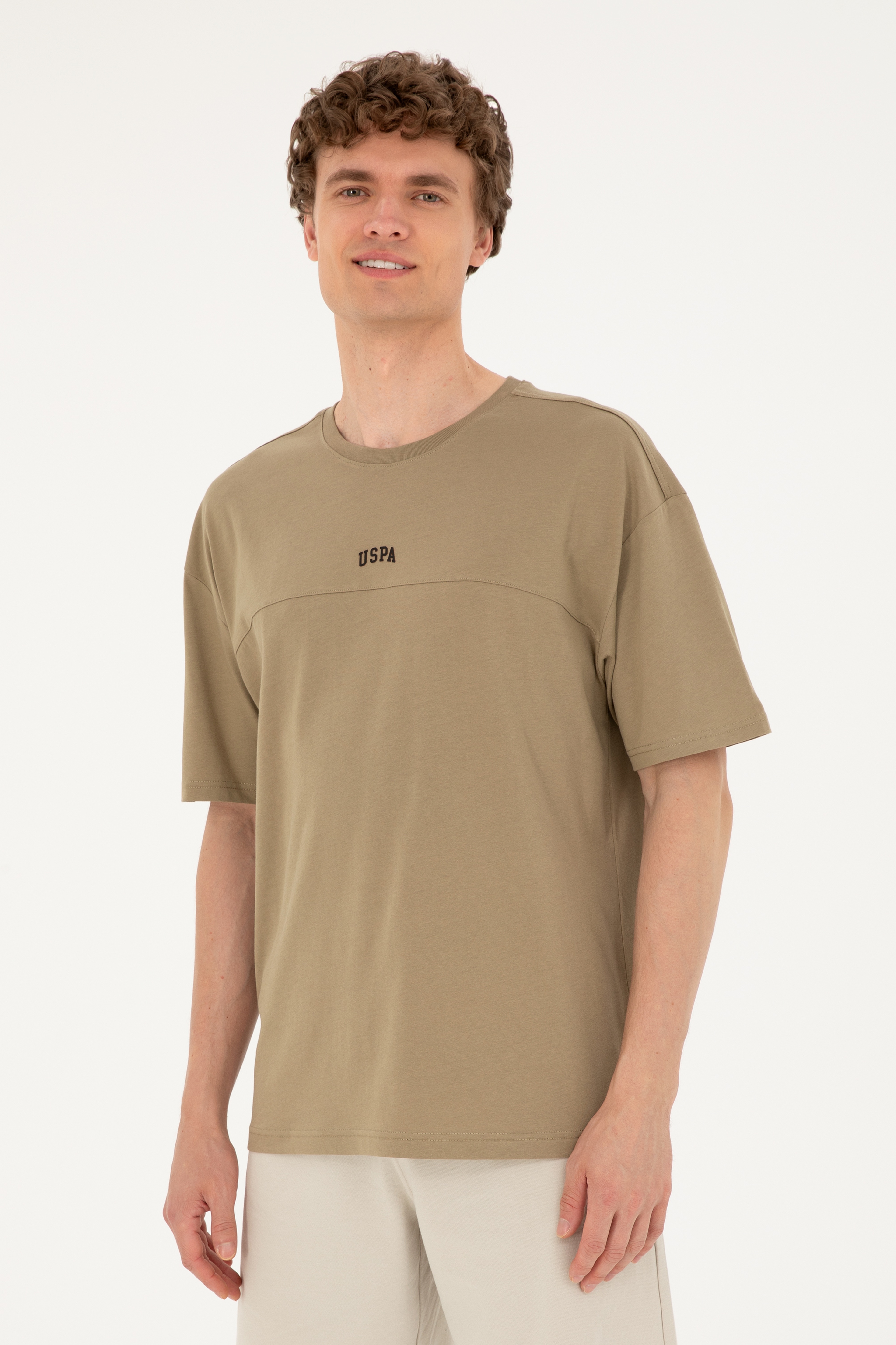 Erkek Comfort Fit Bisiklet Yaka Haki Tişört - Image 1