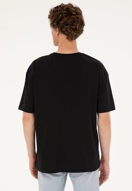 Erkek Comfort Fit Bisiklet Yaka Siyah Tişört - 50287083009