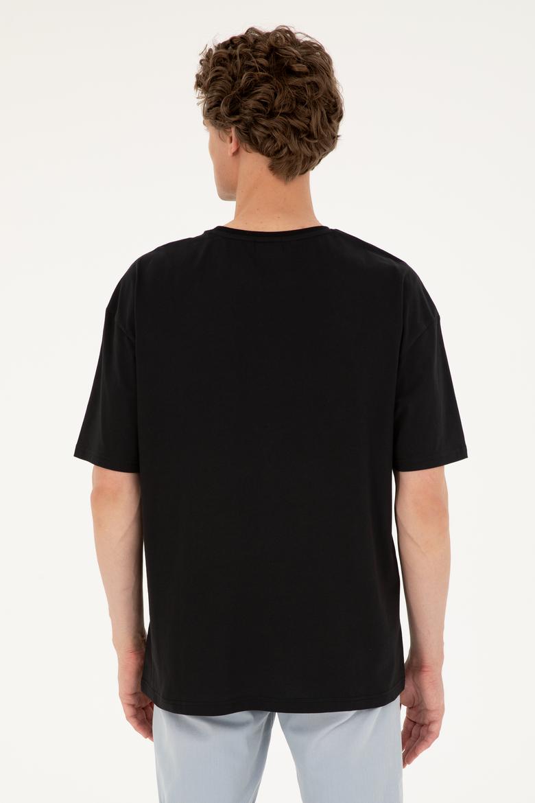 Erkek Comfort Fit Bisiklet Yaka Siyah Tişört - 50287083009