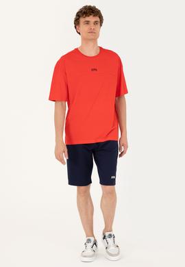 Erkek Comfort Fit Bisiklet Yaka Kırmızı Tişört - 50287083056