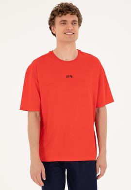 Erkek Comfort Fit Bisiklet Yaka Kırmızı Tişört - 50287083056