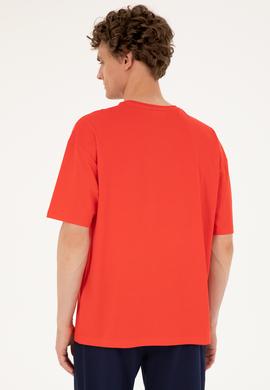 Erkek Comfort Fit Bisiklet Yaka Kırmızı Tişört - 50287083056