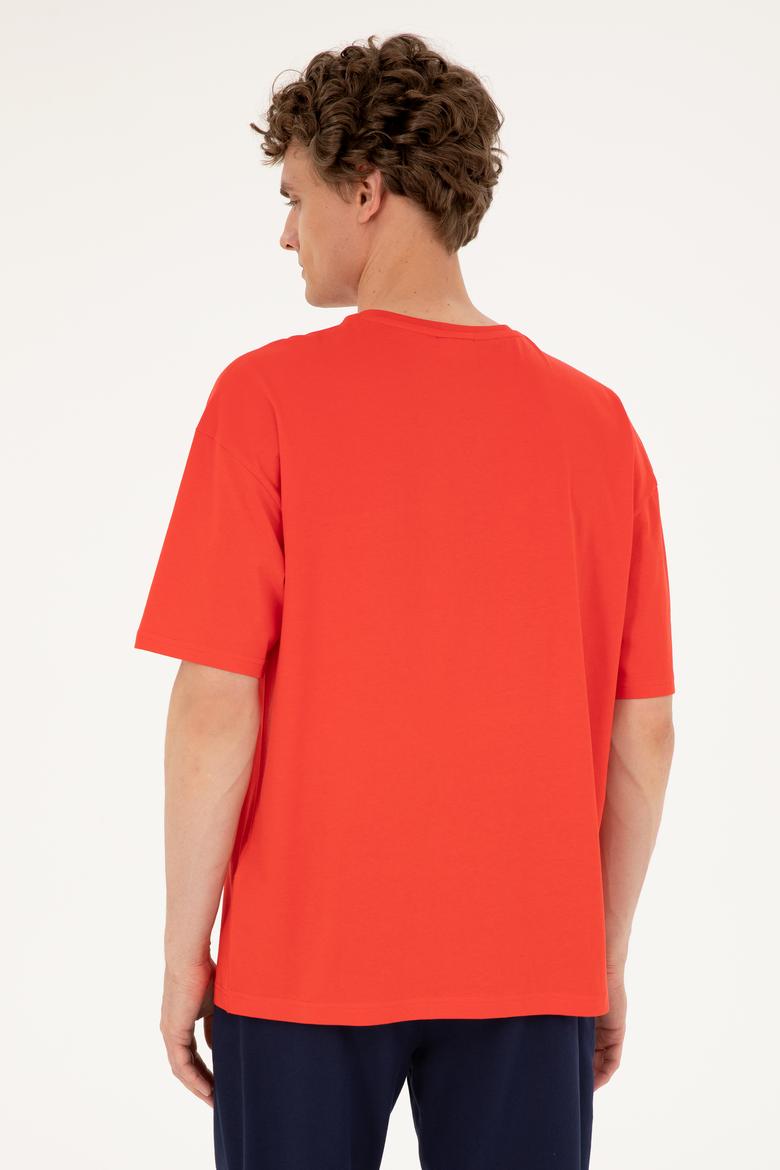 Erkek Comfort Fit Bisiklet Yaka Kırmızı Tişört - 50287083056