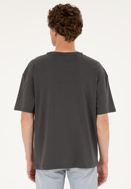 Erkek Comfort Fit Bisiklet Yaka Antrasit Tişört - 50287083076